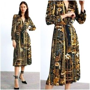 Zara black and gold floral/chain long sleeve dress